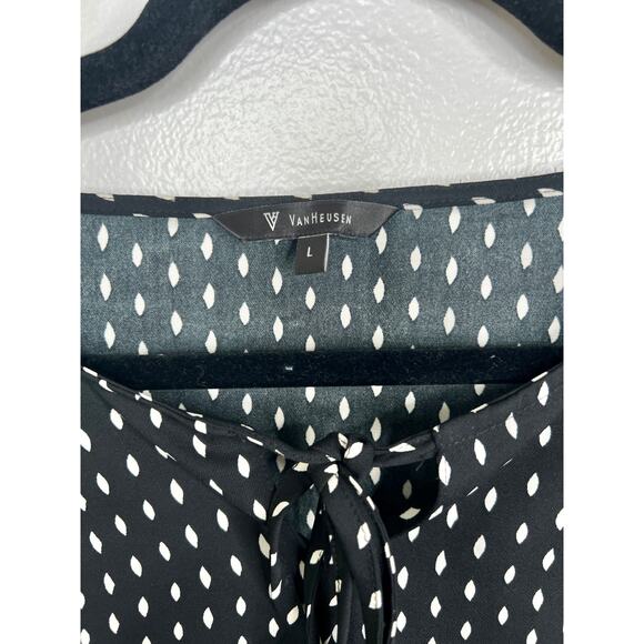 VAN HEUSEN Size Large Printed Top with Tie-Up Neckline Long Sleeve B&W - Picture 7 of 16